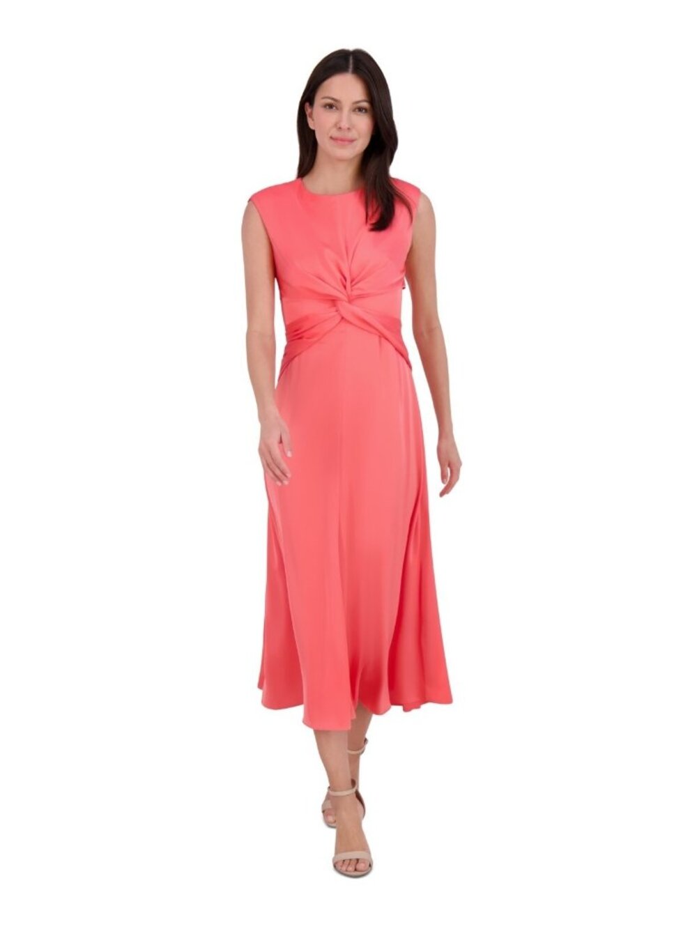 Vince Camuto Twist-Front Extended-Cap-Sleeve Dress Flamingo Orange Size 10 $188